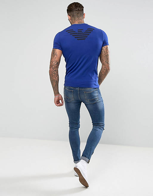 Demon schaamte Religieus Armani Jeans - Slim-fit T-shirt met ronde hals en Made in Italy tekstprint  in kobalt | ASOS