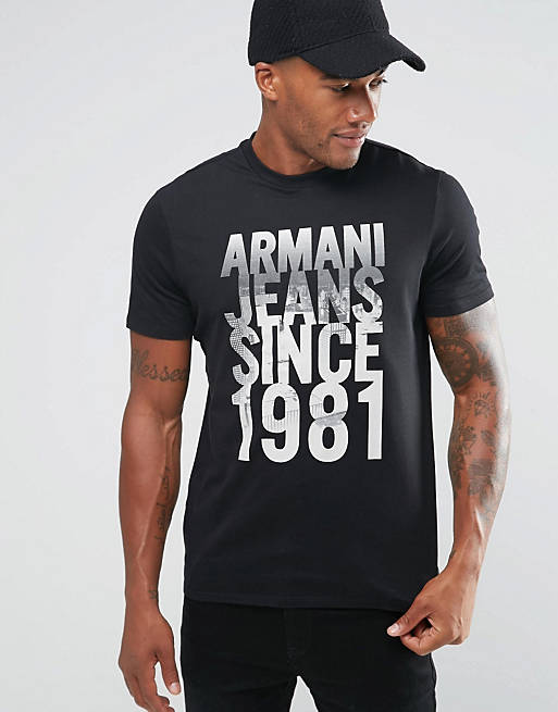 button opener Bless Armani Jeans T-Shirt With 1981 Cityscape Print In Black | ASOS