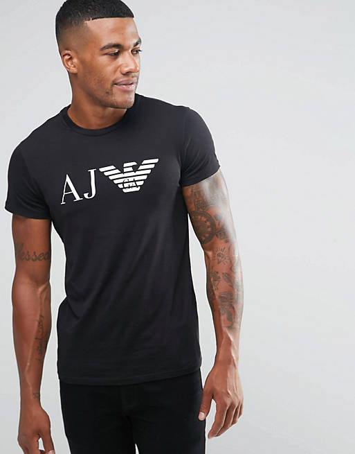 Boost Verbeelding profiel Armani Jeans T-Shirt With AJ & Eagle Logo In Slim Black | ASOS