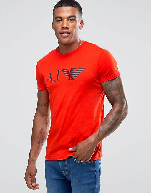 Vlak kabel opgroeien Armani Jeans T-Shirt With AJ & Eagle Logo In Slim Red | ASOS