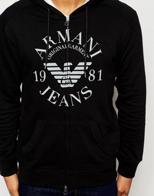 Armani Jeans Zip Up Hoodie with Large 