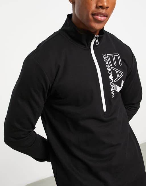 Armani - Sweatshirt met halve ritssluiting en groot EA7-tekstlogo in zwart