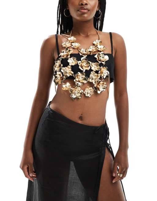 Arnés dorado con diseño de flores y perlas sintéticas de edición limitada de ASOS DESIGN, 4 de 4