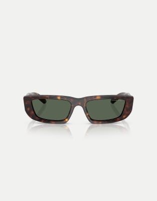 Al - Rechteckige Sonnenbrille in dunklem Havana mit grünen Gläsern-Braun Braun S