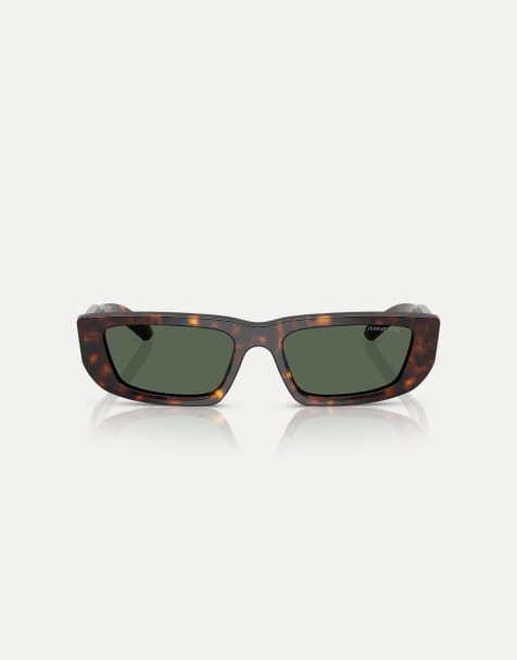 Arnette – Al – Rechteckige Sonnenbrille in dunklem Havana mit grünen Gläsern - view 1
