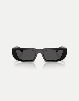 Al - Rechteckige Sonnenbrille in Schwarz mit grauen Gläsern Schwarz S
