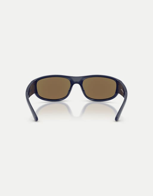 Arnette Gondo rectangle polarised sunglasses with grey mirrored lens in blue, 2 of 3