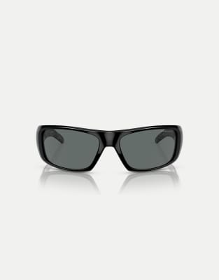 Arnette Hot shot rectangle polarised sunglasses with grey lens in shiny black