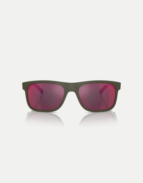 Arnette Khim square sunglasses with orange mirrored lens in military - view 1