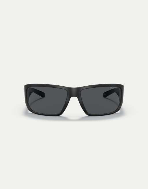 Arnette – Snap II – Rechteckige Sonnenbrille in mattem Schwarz mit grauen Gläsern