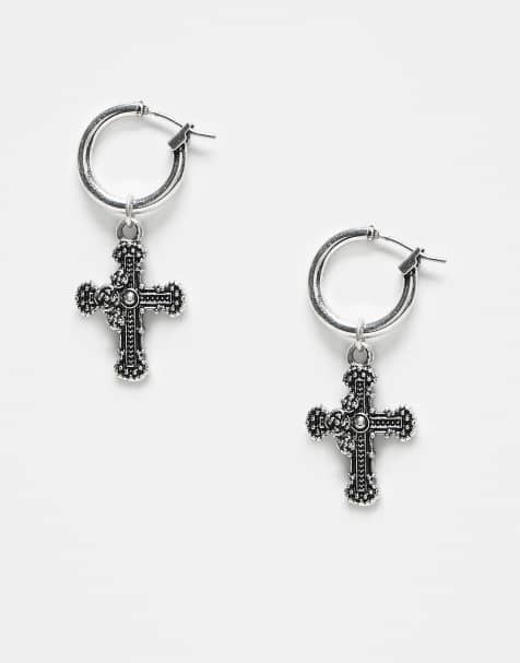 Aros plateados con colgante de cruz unisex de Reclaimed Vintage - view 1