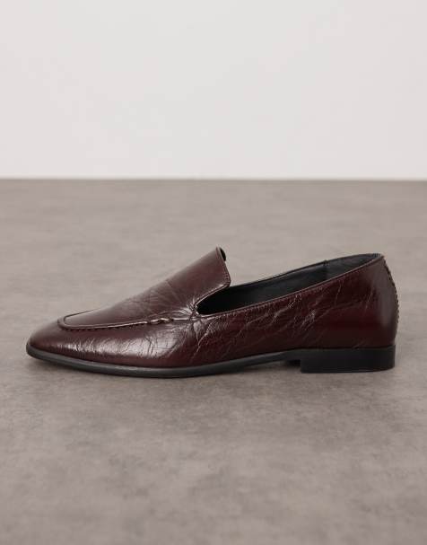 ARRANGE – Alba – Bordowe skórzane minimalistyczne loafersy premium - view 1