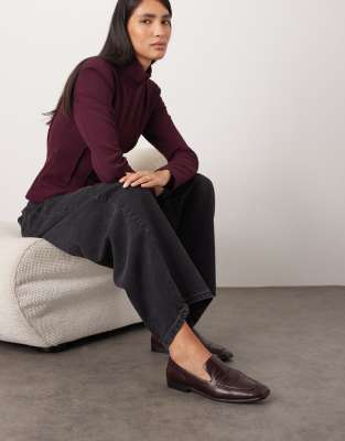 Alba - Mocassins minimalistes en cuir de qualité supérieure - Merlot-Brown 40