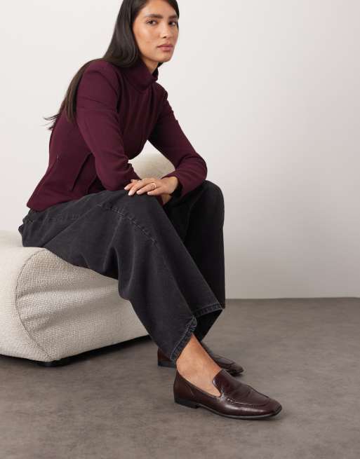 ARRANGE Alba premium leather minimal loafer in chocolate