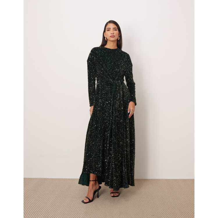 asos black sequin dress ARRANGE all over long sleeve maxi in forest green Size:40 Regular Jacket+34 Waist Adjust 30to36)Height: 5'7
