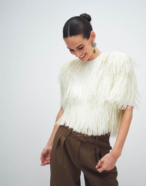 ARRANGE all over shard sequin strong shoulder t-shirt in white - view 1