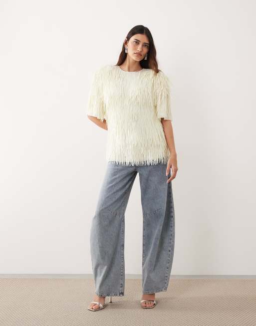 ARRANGE all over shard sequin strong shoulder t-shirt in white, 2 of 4
