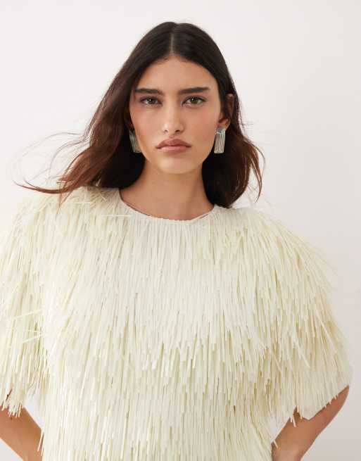 ARRANGE all over shard sequin strong shoulder t-shirt in white, 4 of 4
