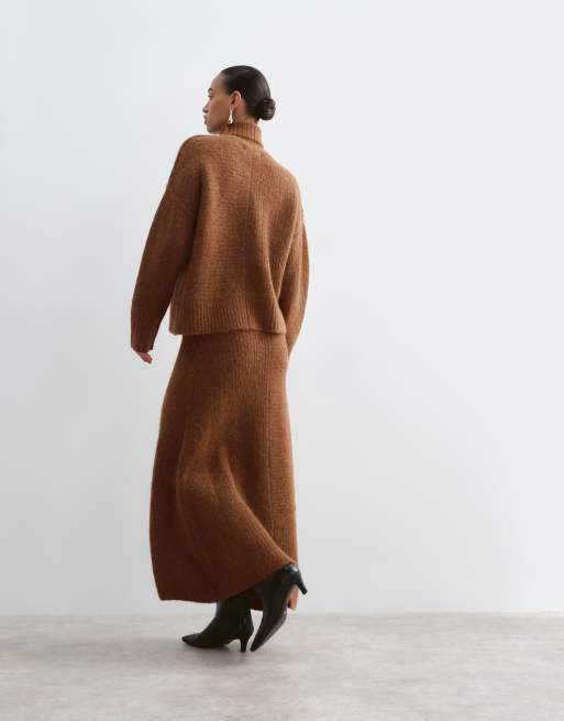 ARRANGE alpaca knitted skirt set in chocolate, 3 of 5