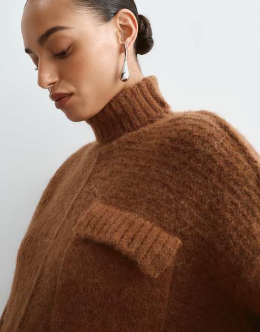 ARRANGE alpaca sweater set with pocket in chocolate, 3 of 5