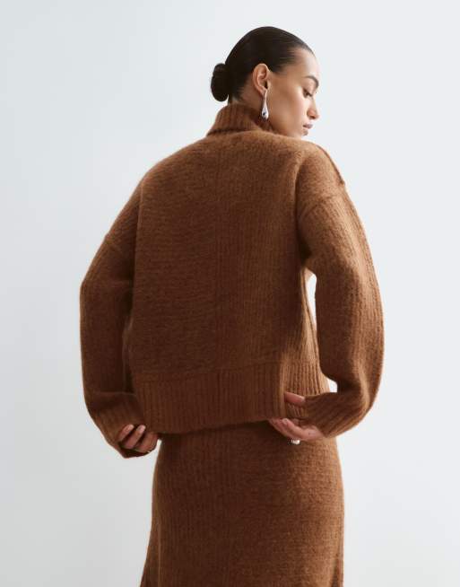 ARRANGE alpaca sweater set with pocket in chocolate, 4 of 5