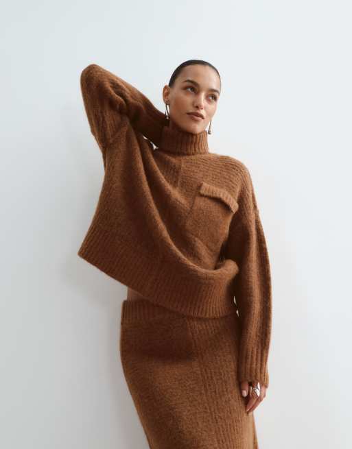 ARRANGE alpaca sweater set with pocket in chocolate, 5 of 5