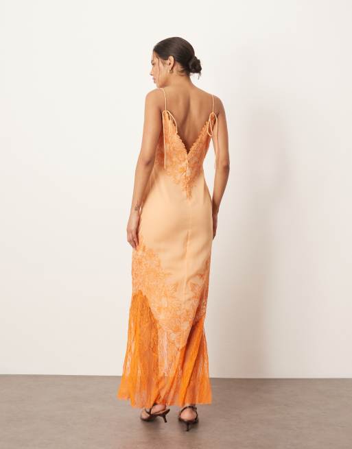 ARRANGE applique embroidered lace paneled cami maxi dress in peach