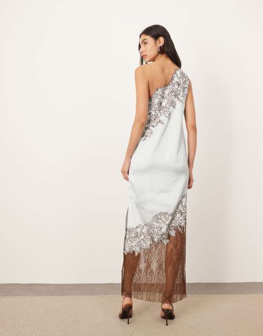 ARRANGE applique embroidered lace panelled one shoulder column maxi dress, 3 of 4