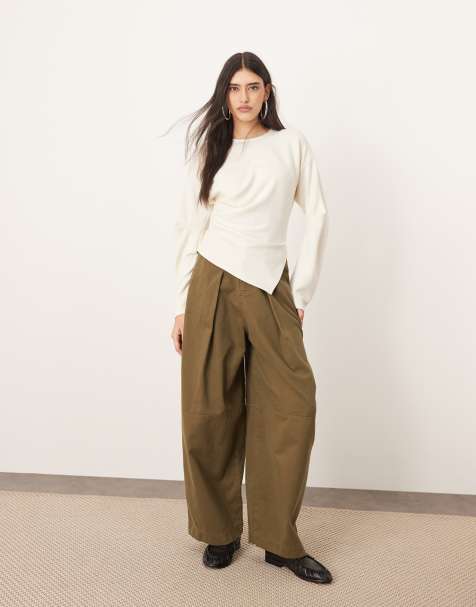 ARRANGE jersey asymmetric detail long sleeve top in ivory