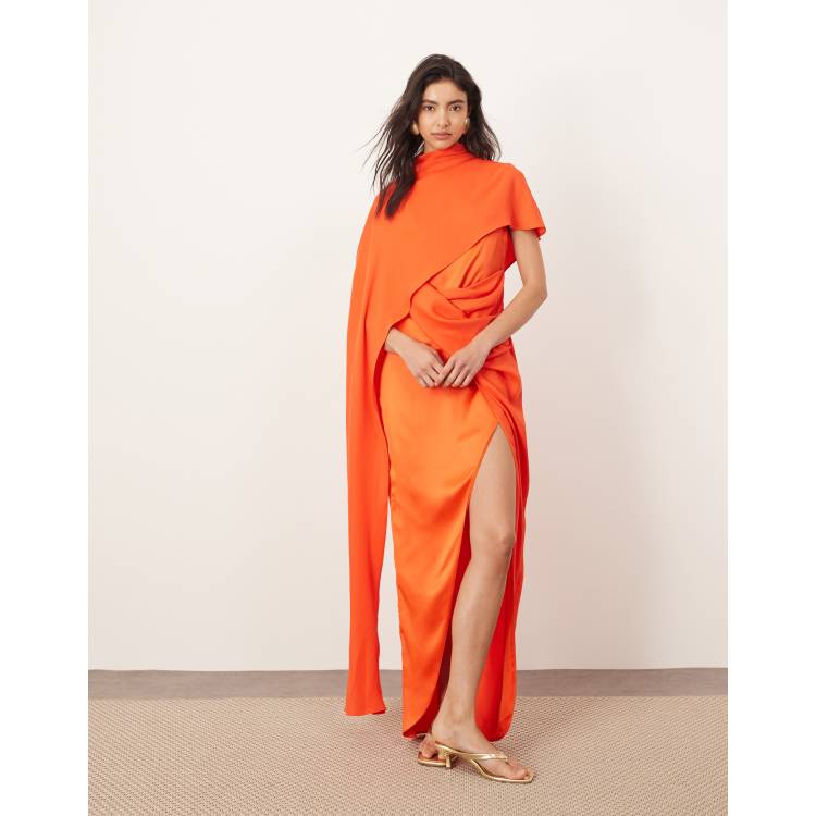 open lace back dress 21SIX Red Esther Silk Cape Maxi Dress