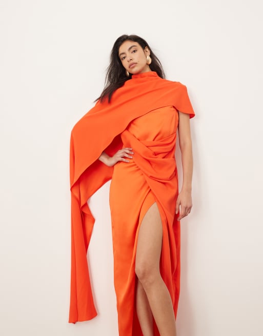 ARRANGE asymmetric caped maxi dress in red, 3 of 4