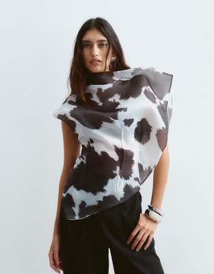 Arrange Asymmetric Organza Top With Dart Detail In Multi
