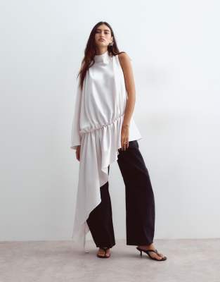 Arrange Asymmetric Tiered Longline Satin Top In White