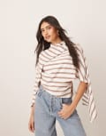 [ARRANGE] ARRANGE asymmetric top with drape neck detail in camel stripe-Multi 14 Camel