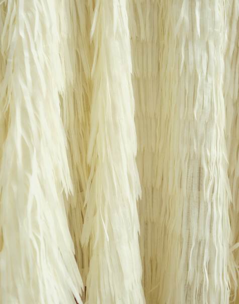 ARRANGE - Asymmetrische maxi rok met franjes en textuur in zachtgeel - view 1