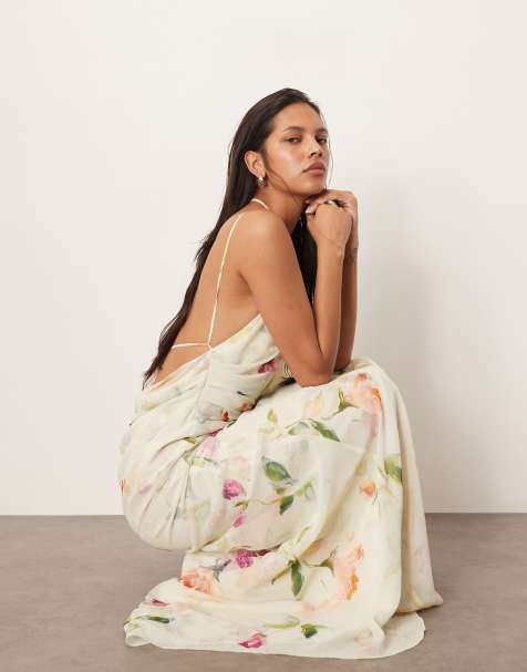ARRANGE backless chiffon draped maxi dress in layered painterly floral - view 1