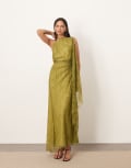 [ARRANGE] ARRANGE backless lace draped maxi dress with scallop in olive-Green 8 Olive