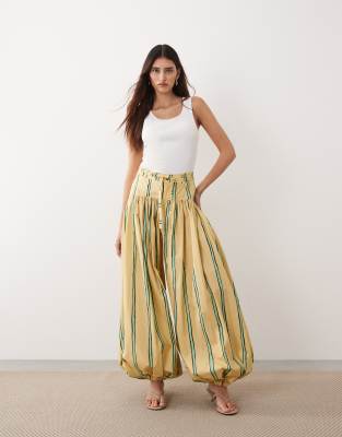 ARRANGE balloon trousers with tie waist in yellow stripe