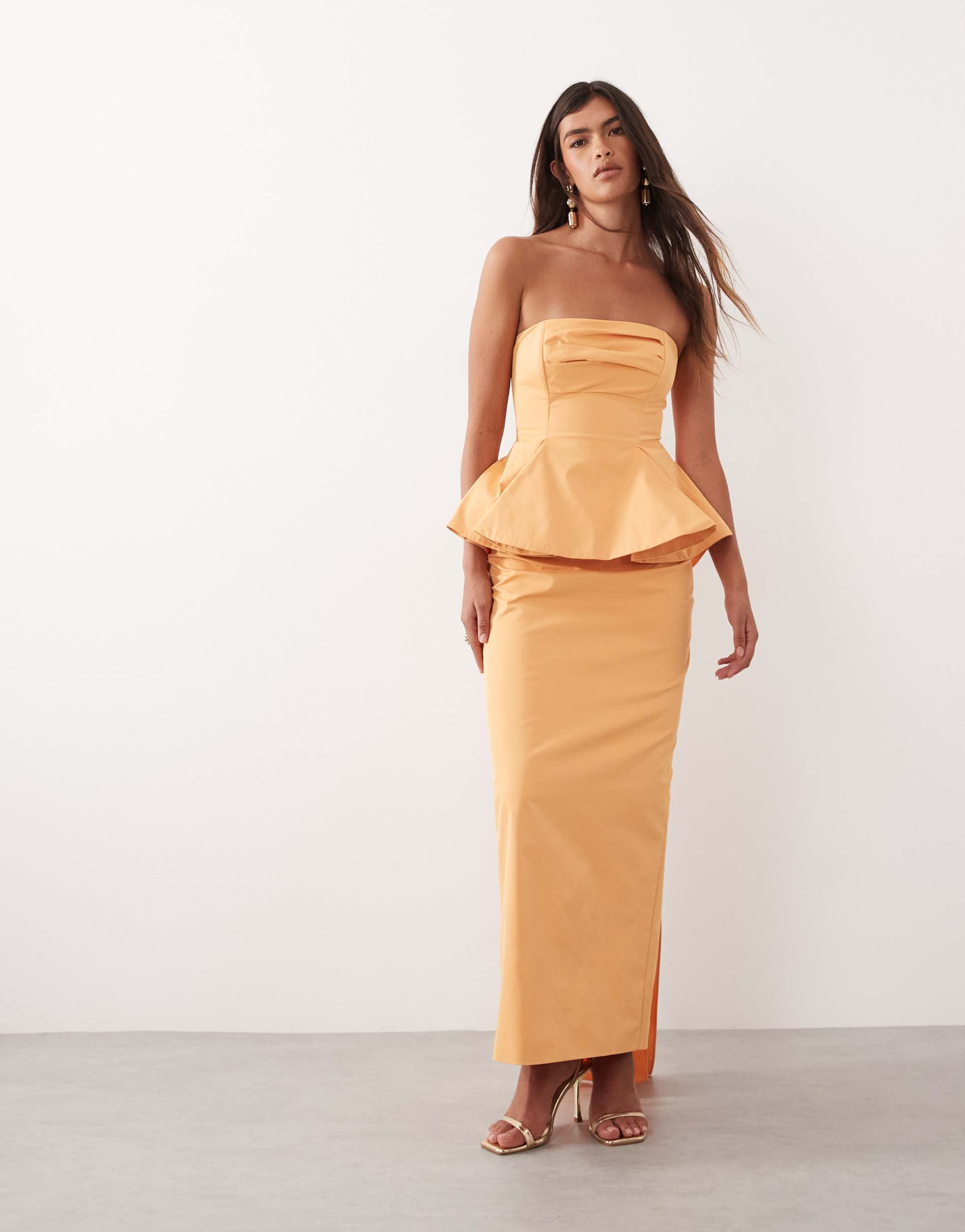 arrange bandeau cinched maxi dress in apricot