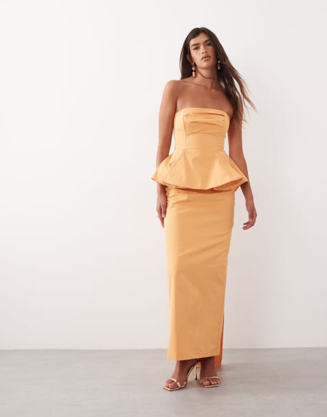 ARRANGE bandeau cinched maxi dress in apricot