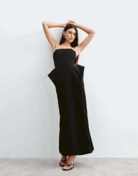 ARRANGE bandeau corset moulded hip velvet maxi dress in black - view 1