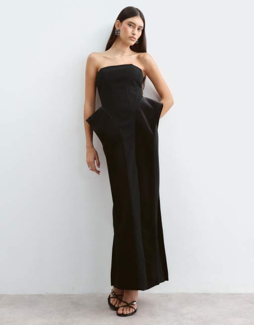 ARRANGE bandeau corset moulded hip velvet maxi dress in black, 5 of 5