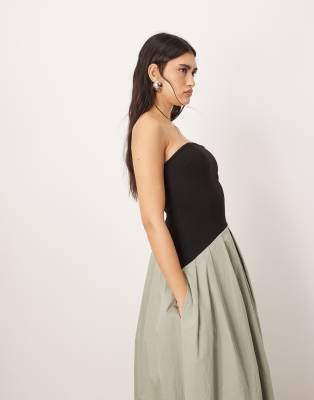 Arrange Bandeau Drop Waist Maxi Dress With Contrast Detail In Green