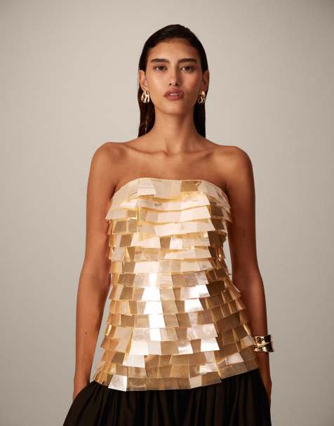 ARRANGE bandeau embellished top in yellow