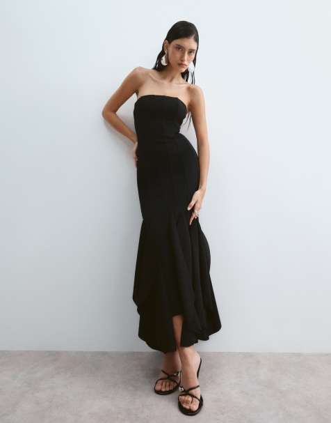 ARRANGE bandeau maxi dress with godet hem in black - view 1