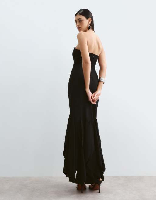 ARRANGE bandeau maxi dress with godet hem in black, 4 of 5