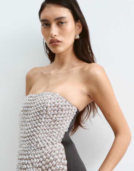 ARRANGE bandeau maxi-jurk in kolommodel met siersteentjes in zilver, 2 van 5