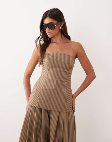 ARRANGE bandeau top in contrast chocolate stripes - part of a set - view 1