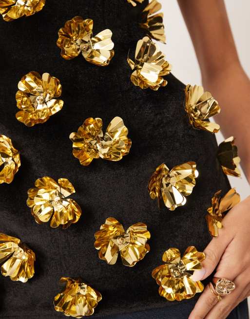 ARRANGE - Bandeau-top met lange pasvorm en 3D-bloemen in zwart, 2 van 4