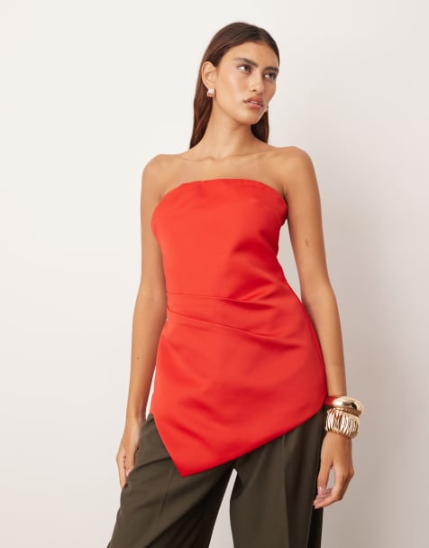 ARRANGE - Bandeau top van satijn met structuur in rood - view 1